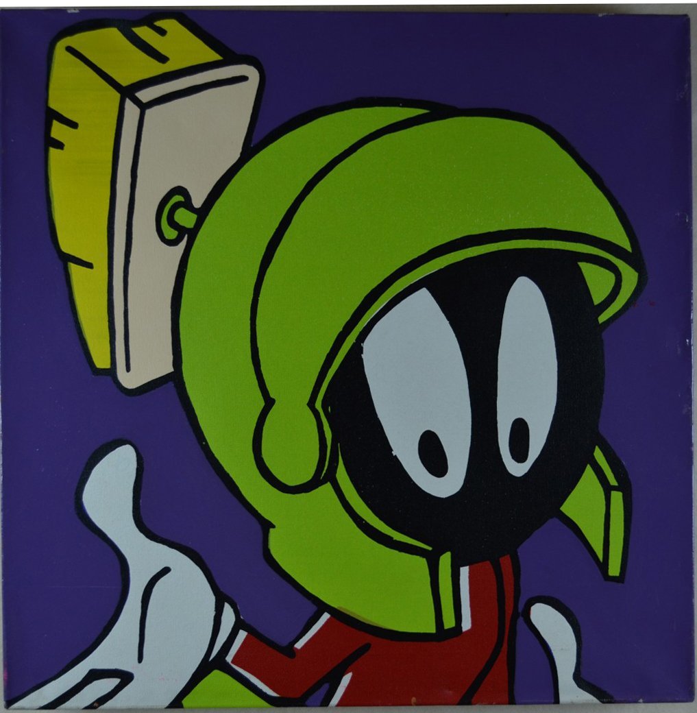 Steve Kaufman "Marvin the Martian" Oil & Silkscreen: Steve Kaufman, "Marvin the Martian", oil and silkscreen on canvas. Limited edition AP 13/25. 20" x 20"