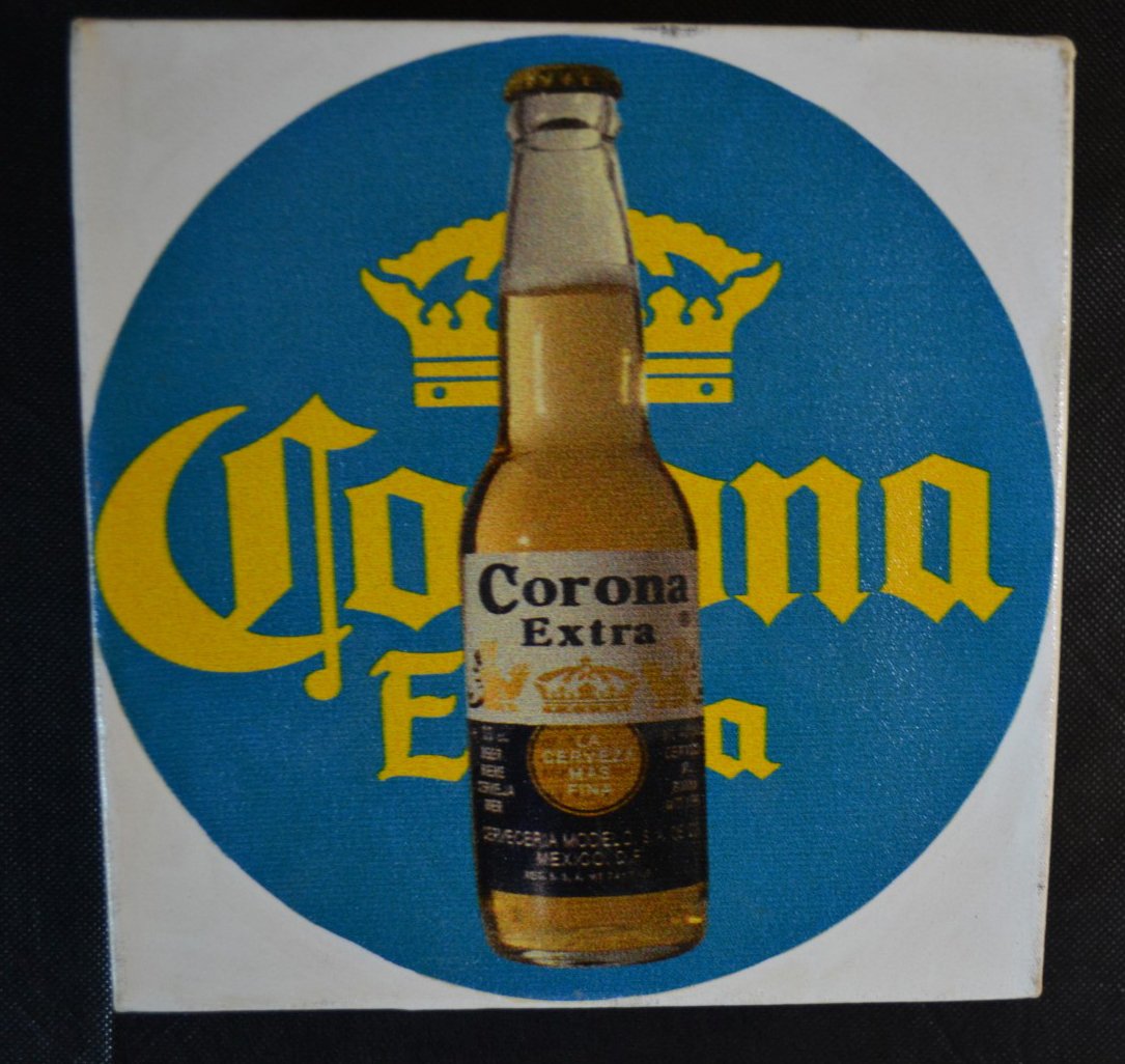 Steve Kaufman, "Mini Corona", Oil & Silkscreen: Steve Kaufman, "Mini Corona", original oil & silkscreen on canvas, 2004. Comes with certificate of authenticity (COA). Signed. 8" x 8"