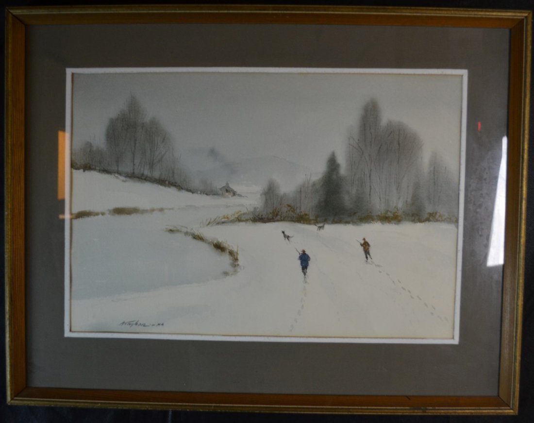 Charles Ross Kinghan, "The Hunters", Watercolor: Charles Ross Kinghan, "The Hunters", original watercolor. Image: 13 3/4" x 20.5", Frame: 22" x 27"