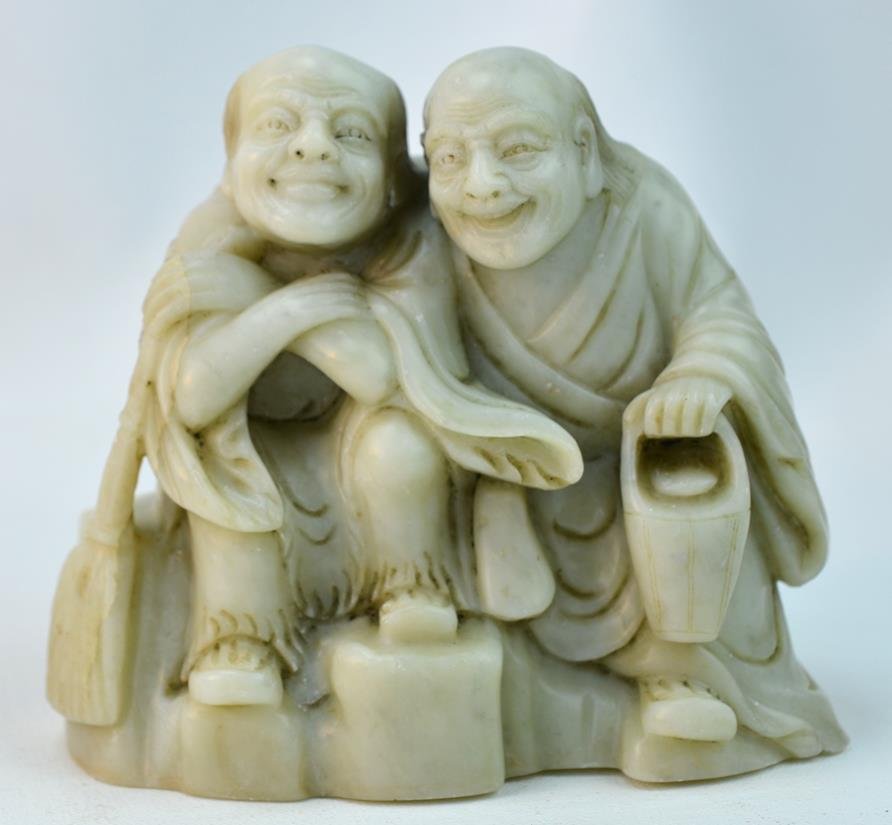 Chinese 18th century Soapstone Carving of Luohan: Chinese soapstone carving of Luohan figures, 18th century. 6" x 6"