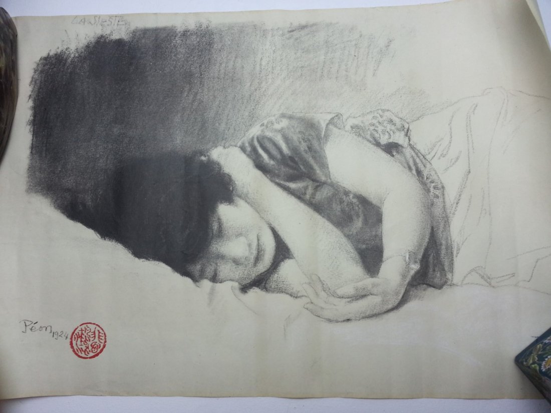 Xu, Beihong (1895-1953) Jiang, Biwei: Sketch Xu's first wife "Jiang, Biwei" in sleep. Private collector from Long Island, NY 18 1/4" x12 1/8"