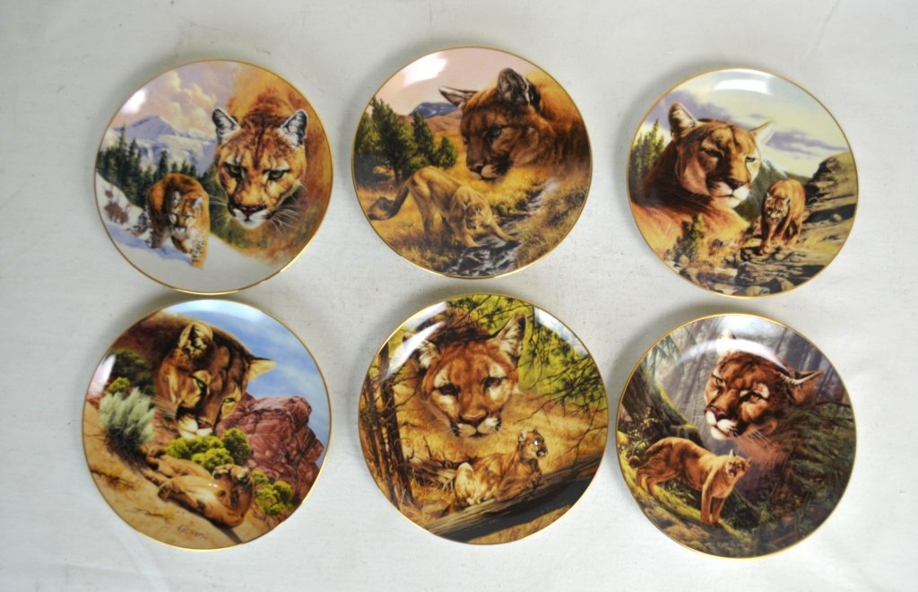 6 Pcs of Collector Plates By Greg Beecham: The Bradford Exchange limited edition total 6 plates in the Lord of the Forest and Canyon collection by Greg Beecham. rimmed with 23 K gold and hand-numbered. with cerificate and box dia:8" including: