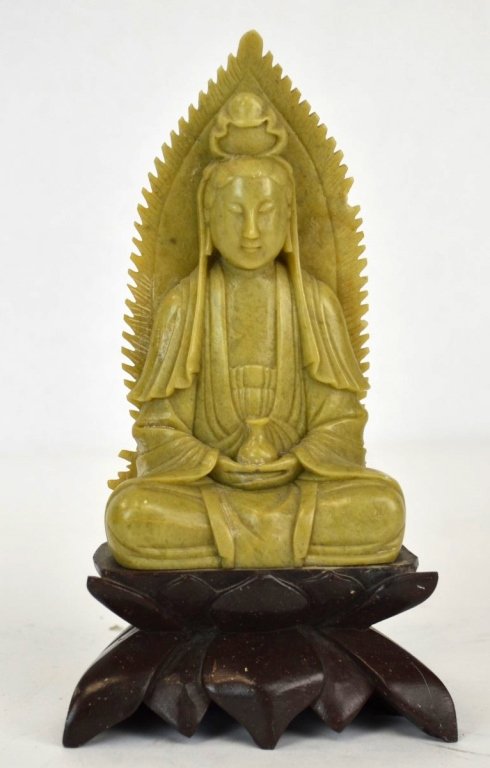 Chinese Carved Soapstone Statue of Guanyin: Chinese carved soapstone statue of Guanyin. 7 1/2" x 3 1/2"