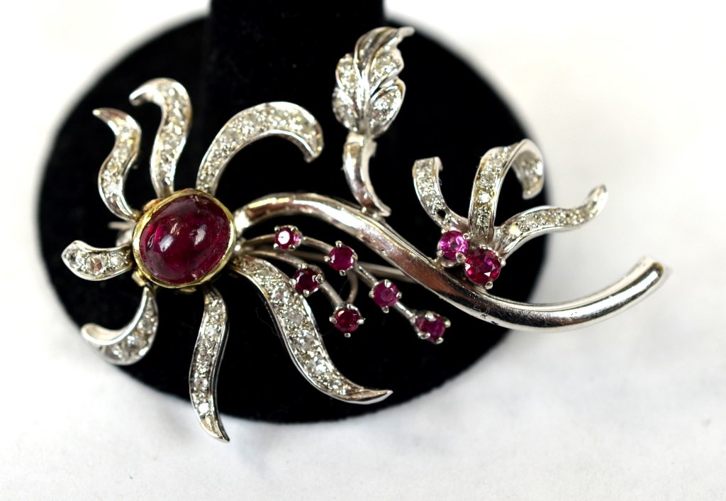 14K White Gold, Ruby & Diamond Pin (1 of 4)