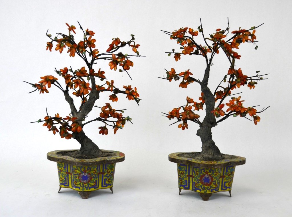 Pr Chinese Stone Tree w. Cloisonne Base (1 of 8)