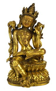 Fine Chinese Gilt Bronze Buddha Figure: Early Qing Dynasty. Very fine gilt bronze Buddha figure. 10 1/2"