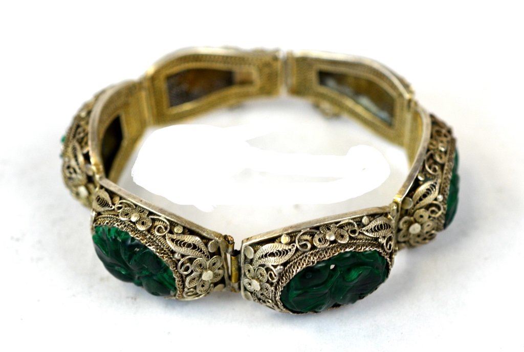 Antique Sterling Silver Malachite Bracelet (1 of 6)