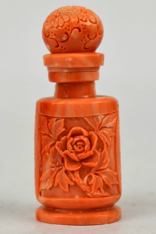 Chinese Carved Red Coral Snuff Bottle (1 of 9)