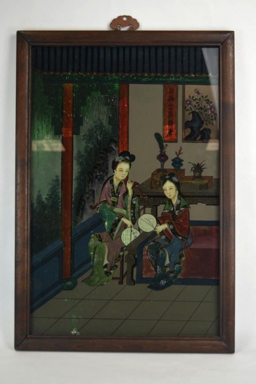 Chinese Framed Reverse-Painted Glass Panel (1 of 4)
