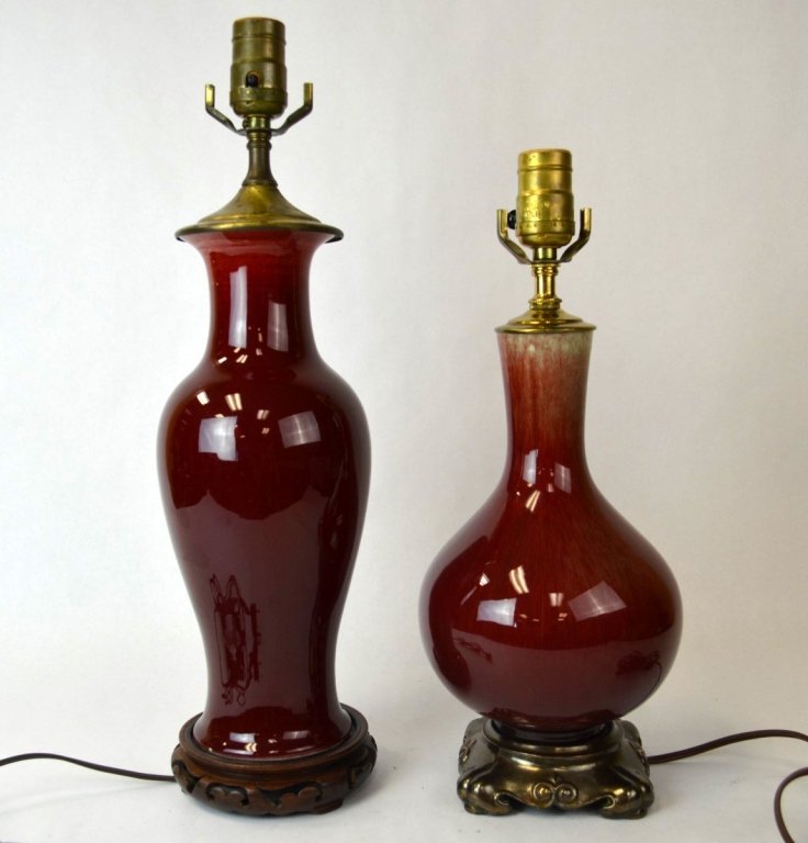 Two Chinese Red Glazed Porcelain Vases Lamps (1 of 8)