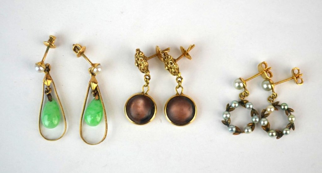 Three Pairs Earrings Including Pearl & Jadeite (1 of 9)