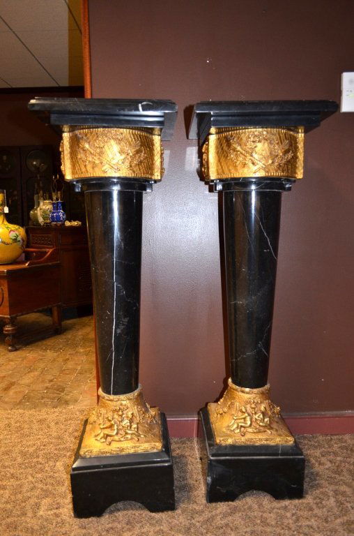 Pair of  Black Marble and Gilded Bronze Pedestals (1 of 6)