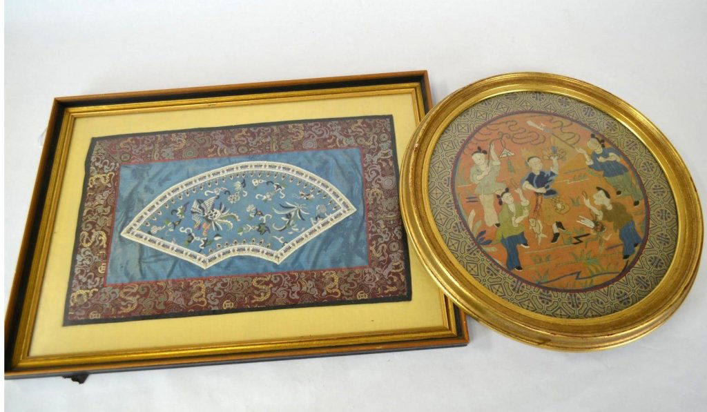Two Framed Chinese Embroidered Silk Panels (1 of 9)