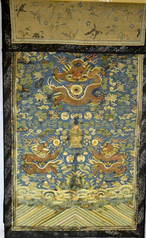 Large Chinese Embroidered Silk Panel With Dragons (1 of 9)