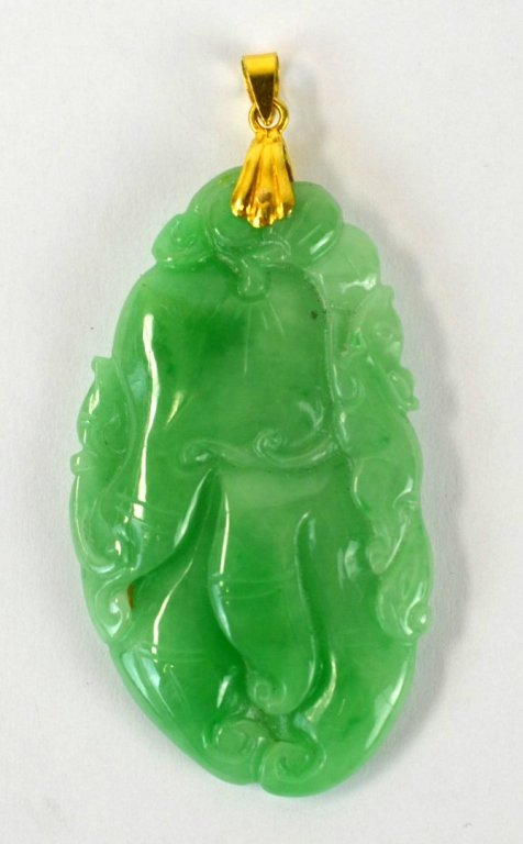 14K Gold Chinese Carved Natural Jadeite Pendant (1 of 5)