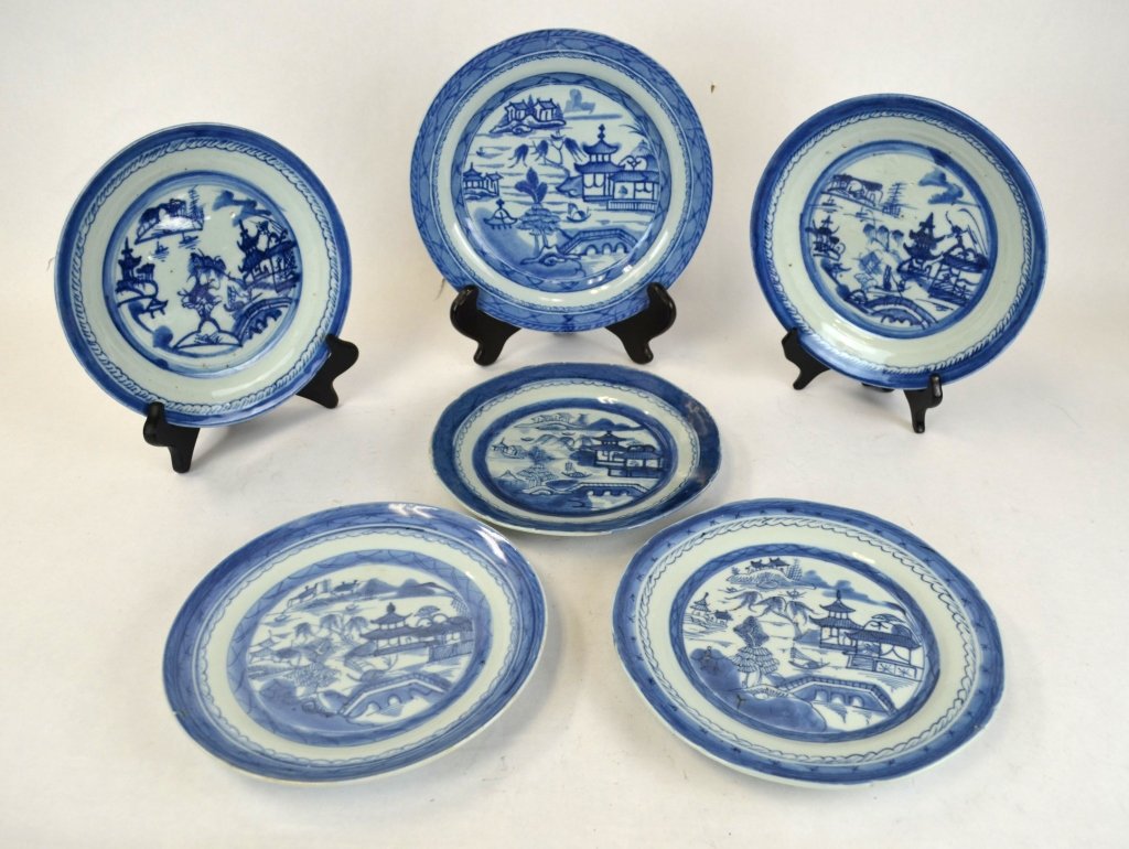 Set of Six Chinese Blue & White Porcelain Plates (1 of 6)