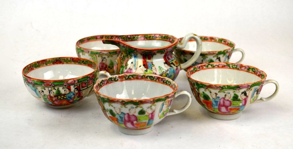 Chinese Porcelain Tea Cups and Creamer (1 of 10)