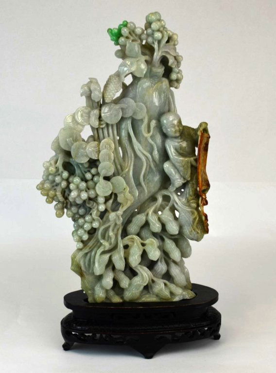 Large Green Jadeite Carving on Carved Wood Stand (1 of 10)