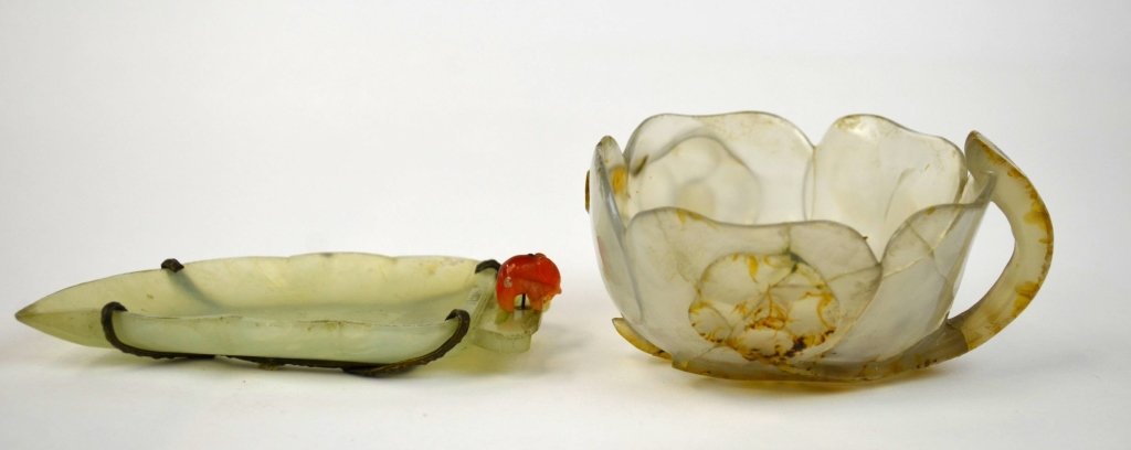 Chinese Carved Jade Brush Washer & Agate Cup (1 of 10)