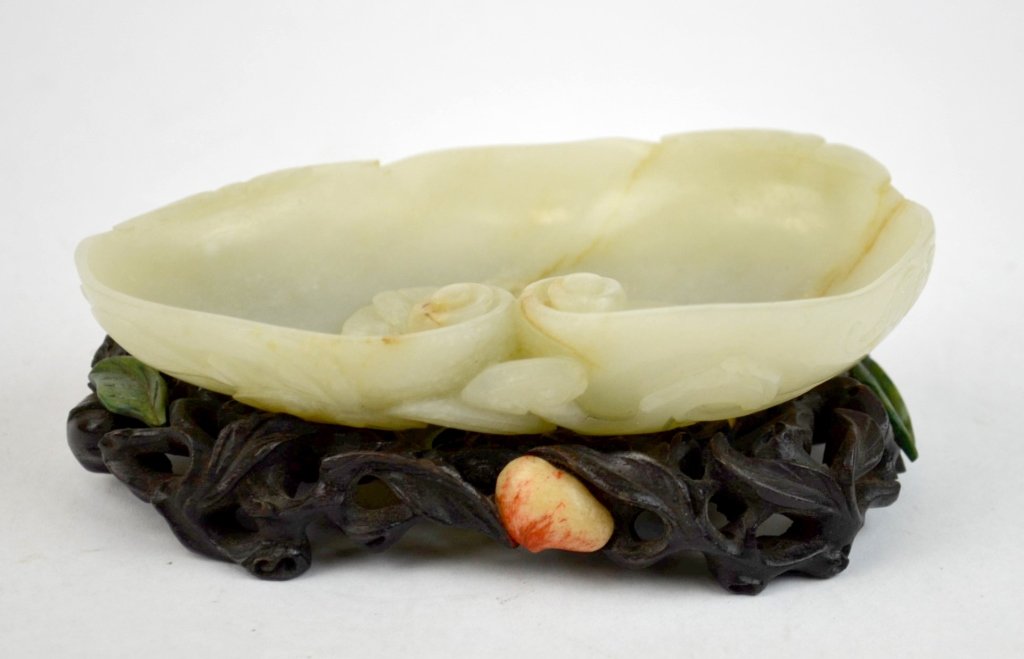 Chinese Carved White Jade Brush Washer & Stand (1 of 9)