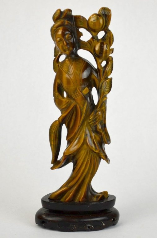 Chinese Carved Tiger Eye Figure of Lady (1 of 8)