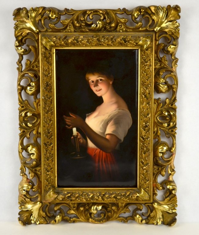KPM Framed Porcelain Plaque w. Lady Holding Candle (1 of 10)