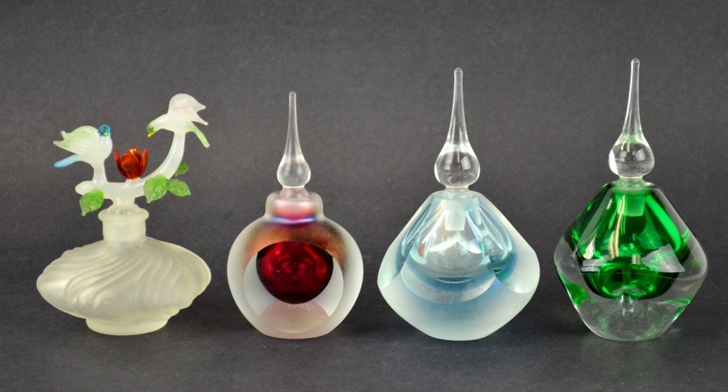 Four Clear & Colored Glass Crystal Perfume Bottles (1 of 9)
