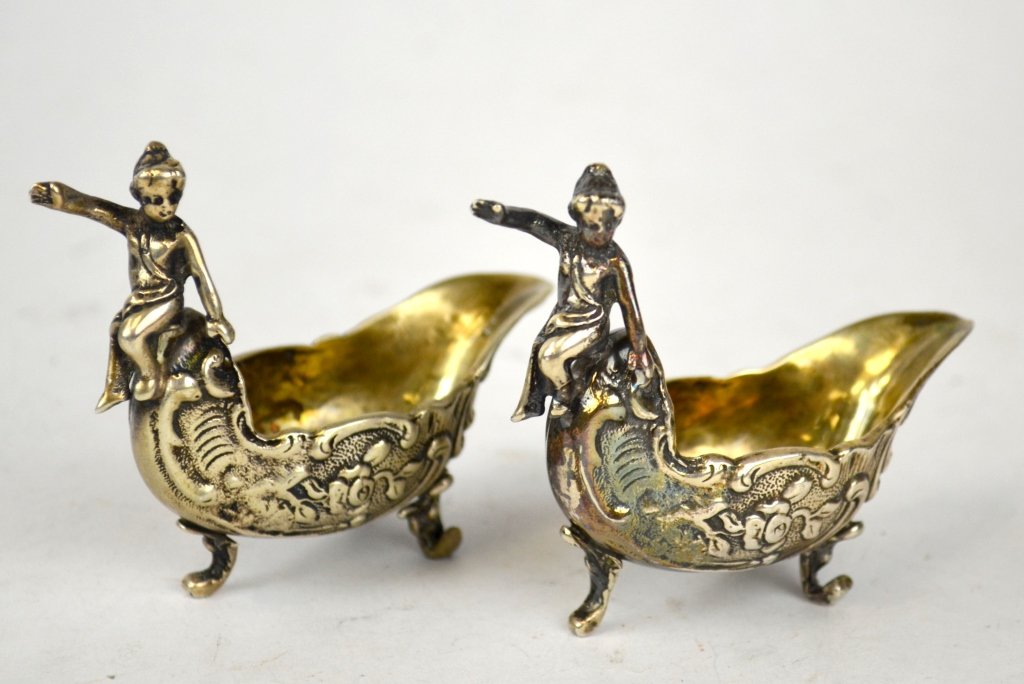 Two Sterling Silver Boat Shape Salt Cup w. Figure (1 of 6)