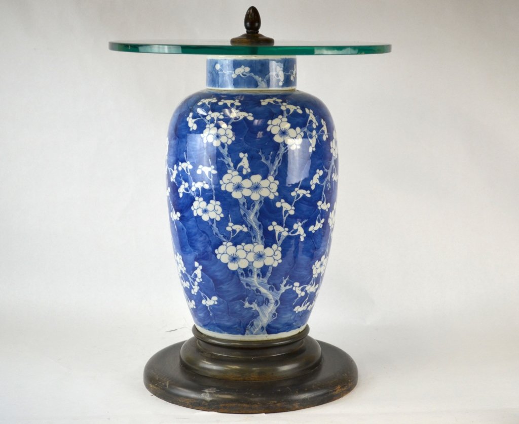 Large Chinese Blue & White Porcelain Vase Table (1 of 10)