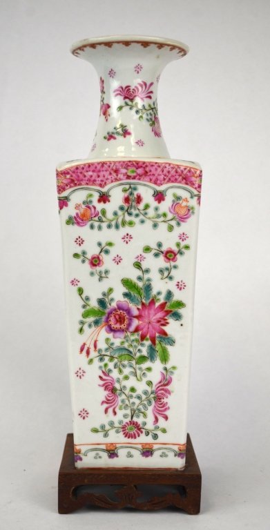 Chinese Porcelain Famille Rose Faceted Vase &Stand (1 of 7)