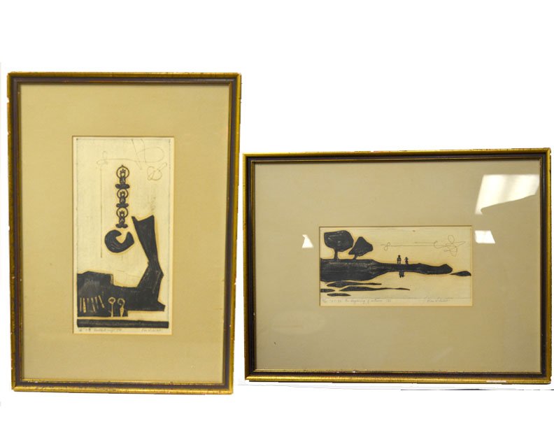 Two Framed Abstract Woodblock Prints (1 of 10)