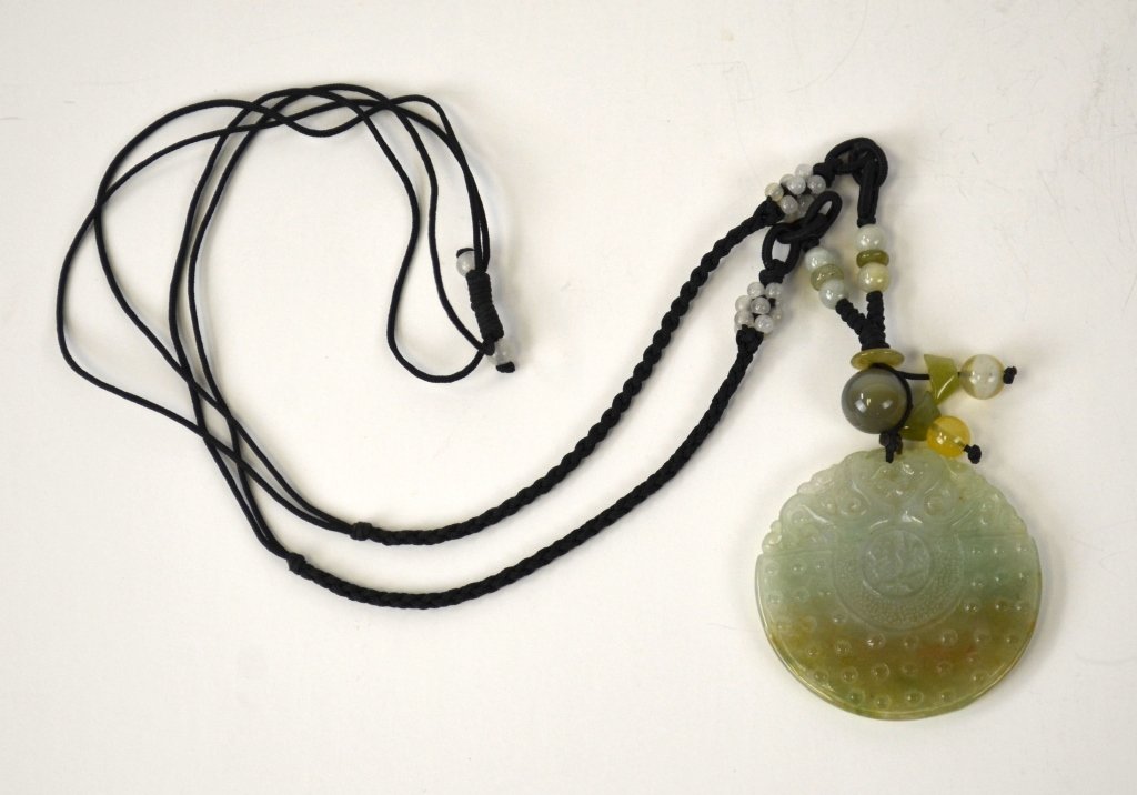 Carved Jadeite Pendant on Beaded Necklace (1 of 6)