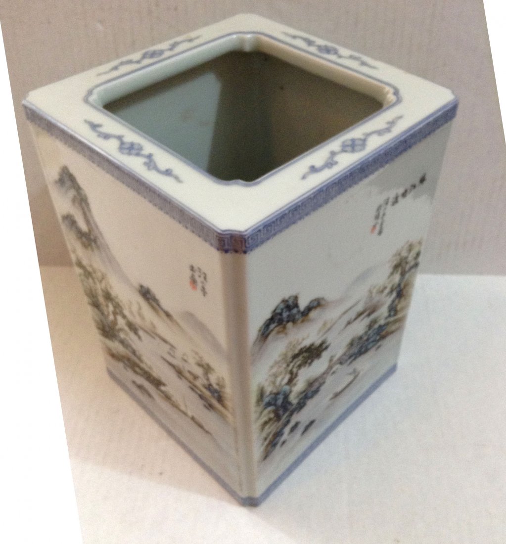 Chinese Porcelain Famille Rose Square Brushpot (1 of 10)