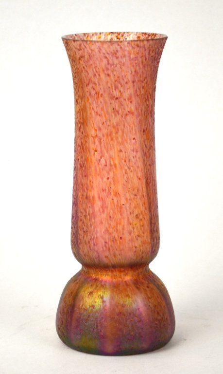 Loetz Art Glass Vase: Loetz art glass vase in purple and pink golden luster. 7"H