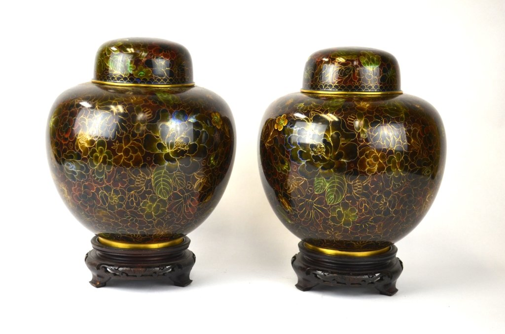 Pair Chinese Cloisonne Ginger Jars with Lids (1 of 9)