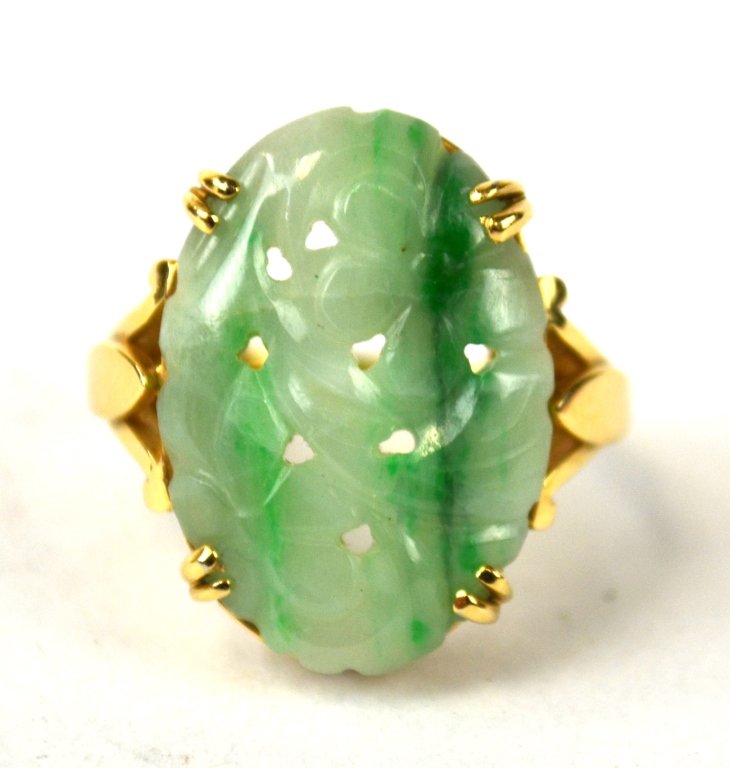 14K Chinese Carved Jadeite Ring (1 of 5)