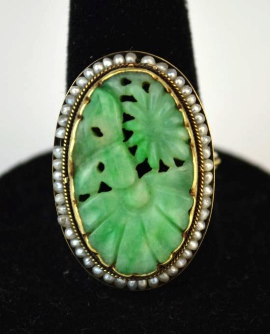 Antique 14K Gold Mounted Jadeite Ring (1 of 6)