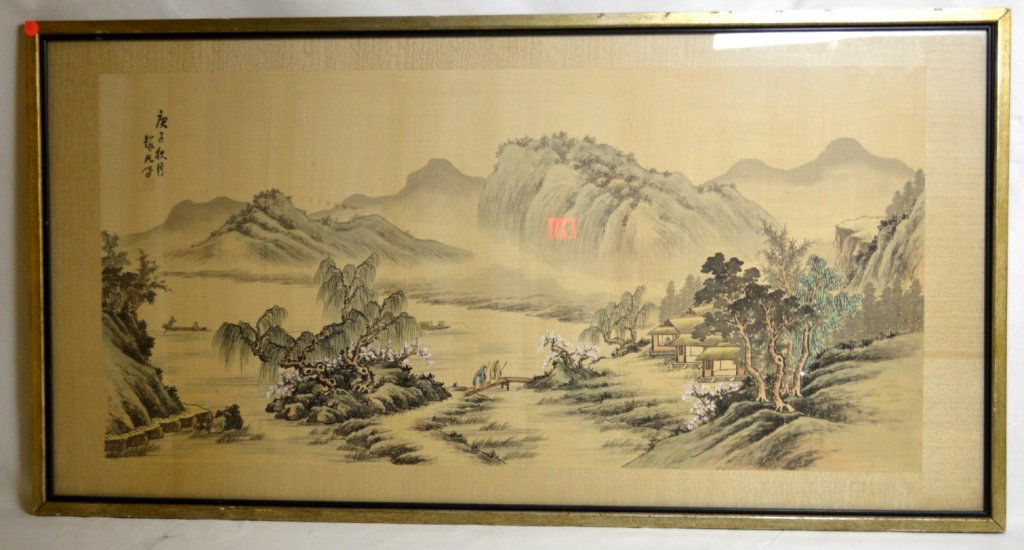 Chinese Watercolor of Fishing Village; Signed (1 of 10)