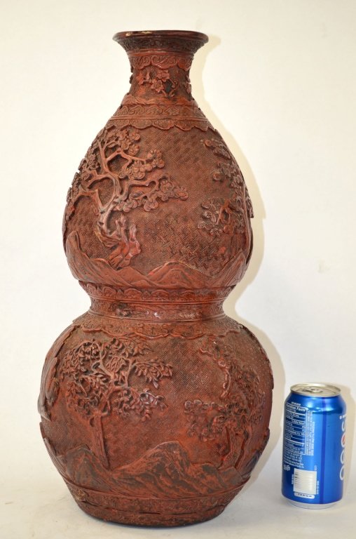 Large Chinese Carved Cinnabar Double Gourd Vase (1 of 10)