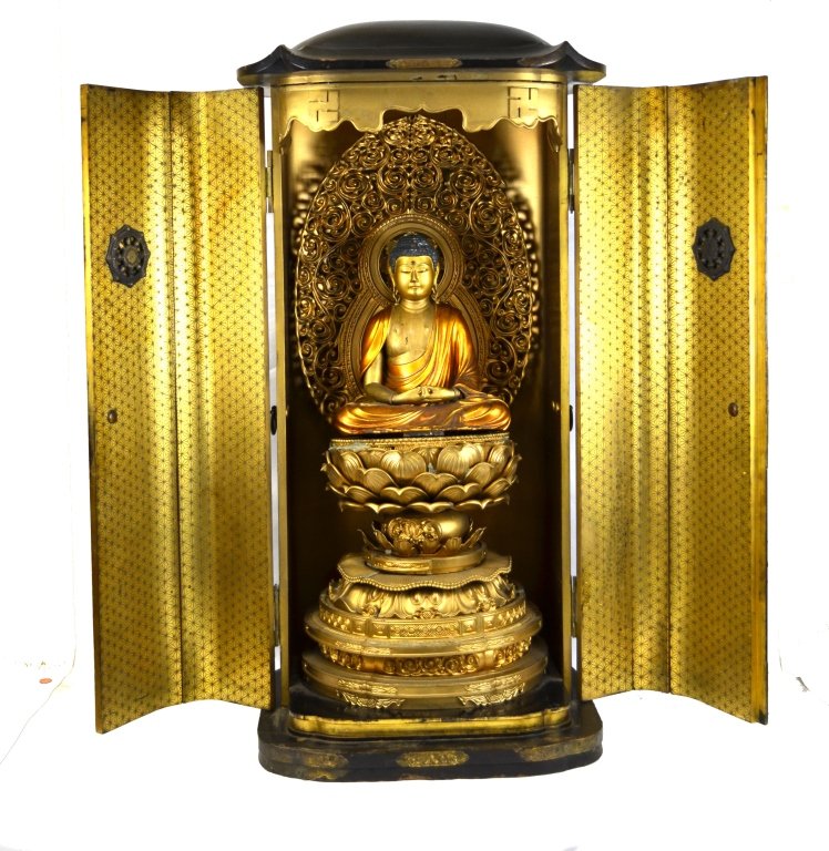 Japanese Lacquer Wood Zushi Shrine with Buddha (1 of 9)