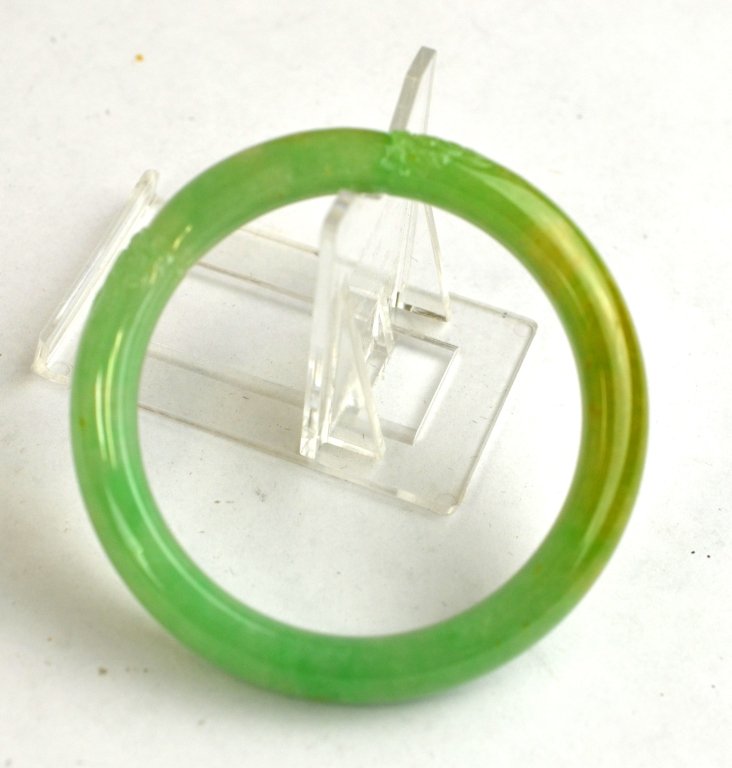 Natural Carved Green Jadeite Bangle (1 of 7)