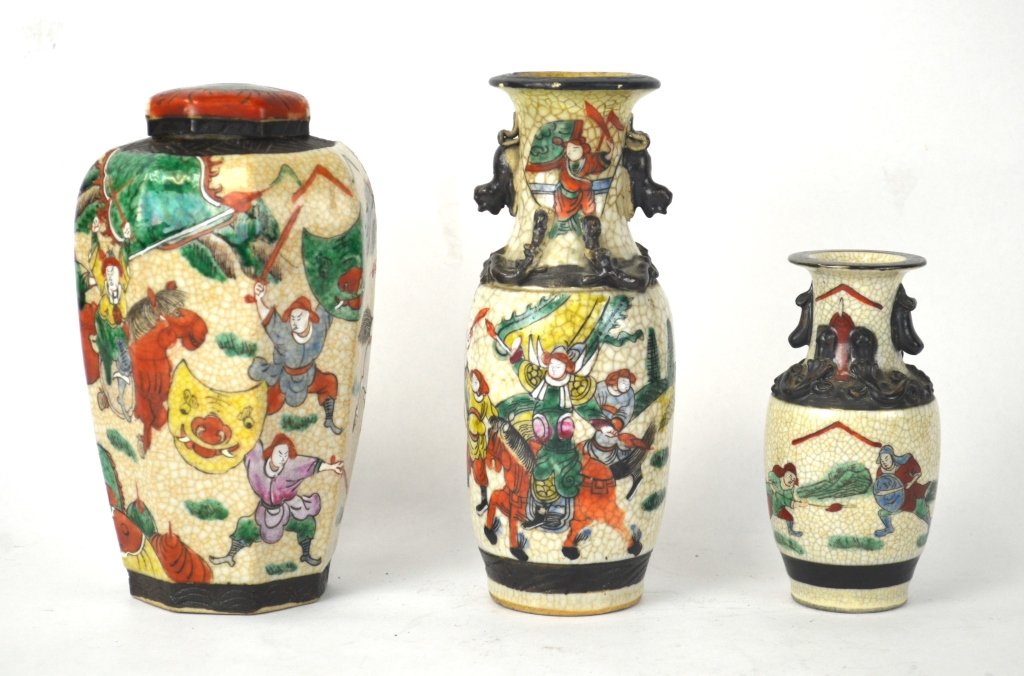 Two Chinese Famille Crackle Glaze Vases and  a Jar (1 of 10)