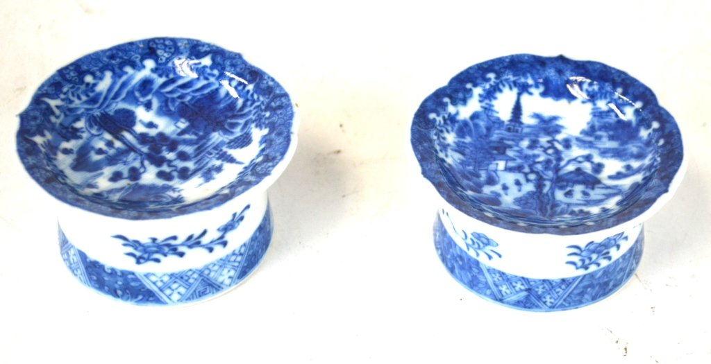 Pr Chinese Blue & White Porcelain Footed Dishes (1 of 4)