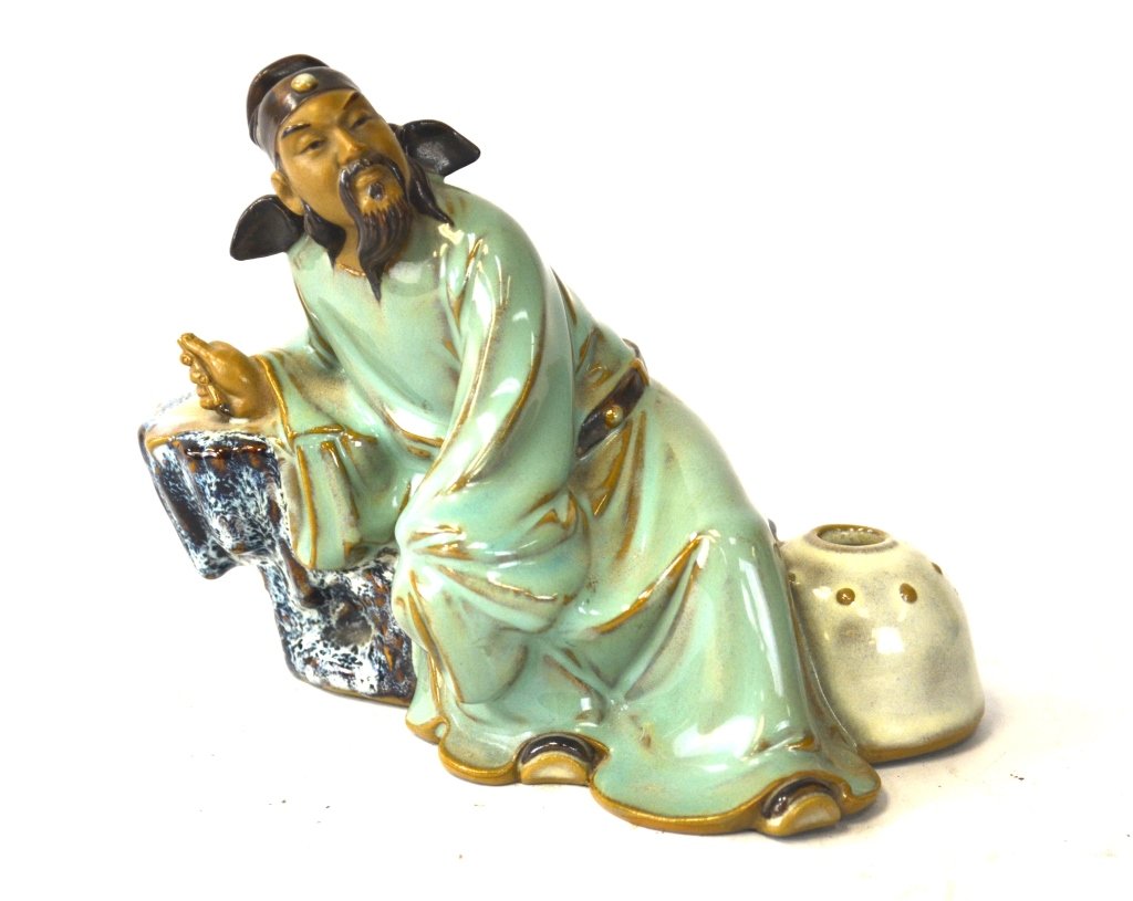 Chinese Shiwanyao Figure of Libai: Chinese Shi wan glazed ceramic figure of Li bai (famous poet) 5 1/2" x 7 1/2"