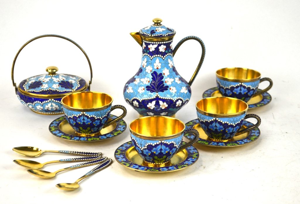 Russian Silver Enamel Tea Set (1 of 10)
