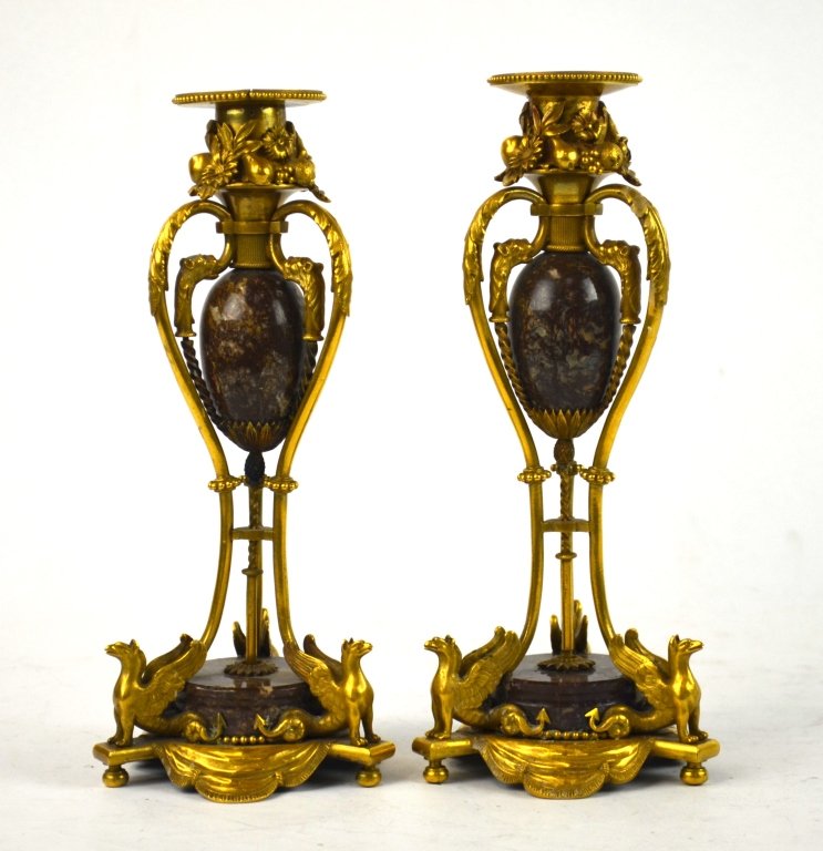 Pr French  Bronze & Marble Candle Holders (1 of 8)