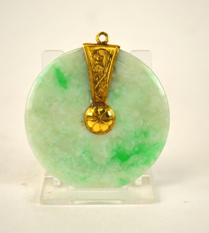 18K Gold Mounted Natural Jadeite Bi Pendant (1 of 6)