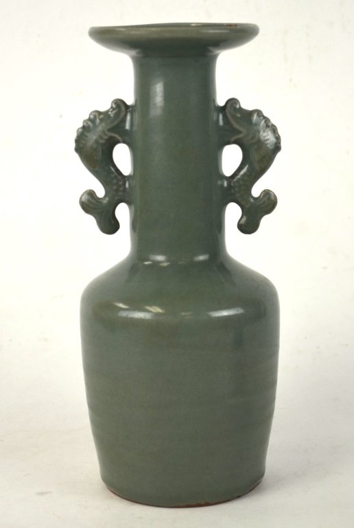 Chinese Celadon Vase w Dragon Fish Handles (1 of 7)