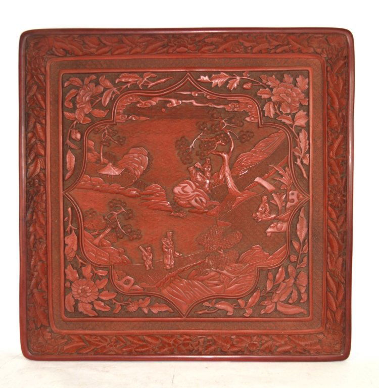 Chinese Carved Square Cinnabar Tray (1 of 9)