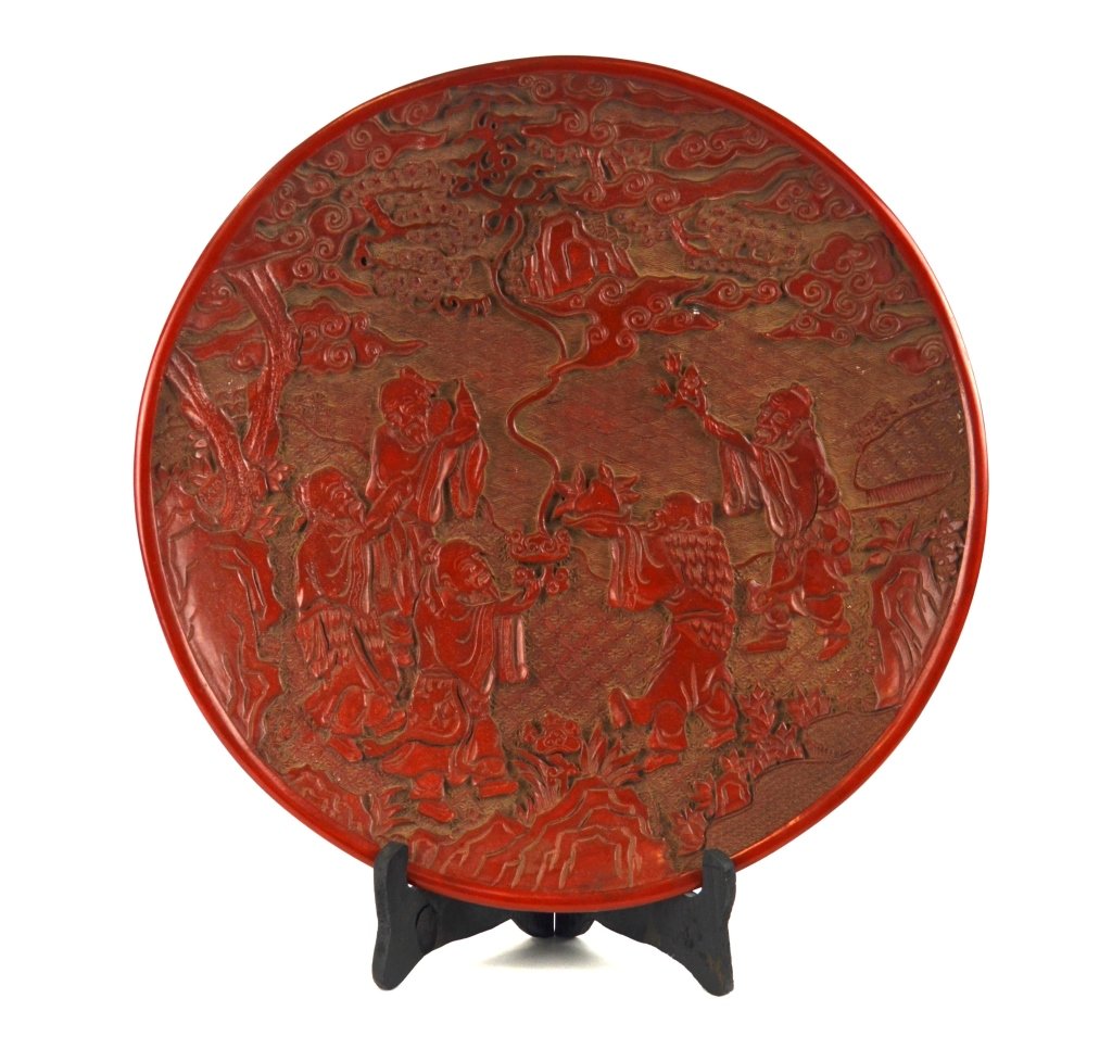 Chinese Carved Round Cinnabar Plate (1 of 9)